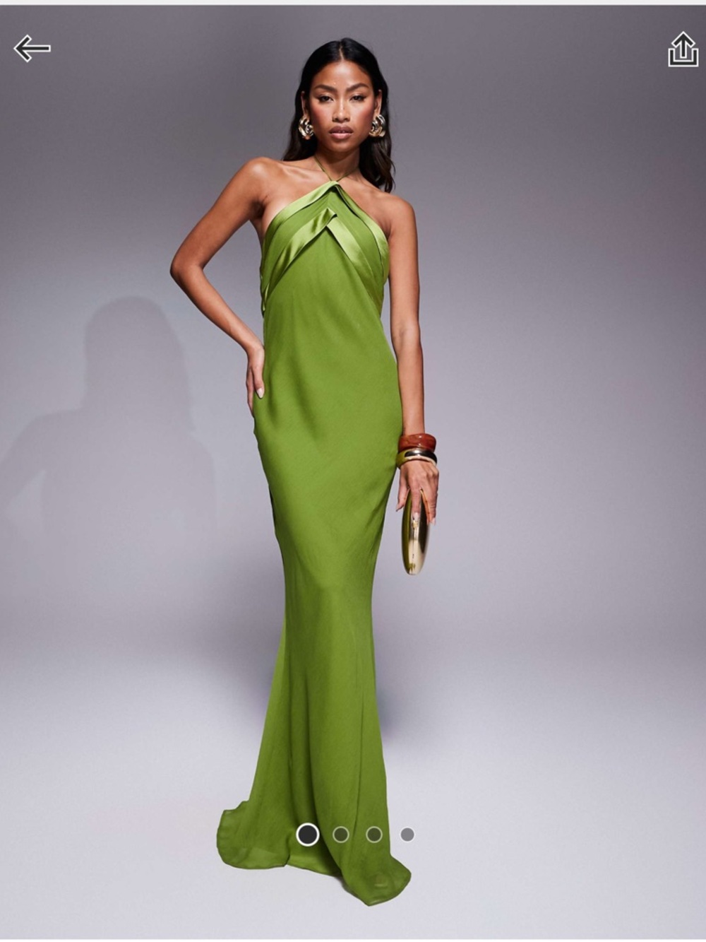ASOS DESIGN satin tape halter maxi dress in green